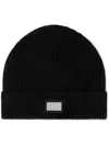 Dolce & Gabbana Dg Essentials Logo-plaque Knitted Beanie In Black