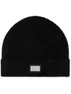 Dolce & Gabbana Dg Essentials Logo-plaque Knitted Beanie In Black