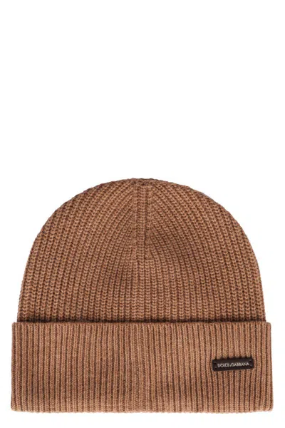 Dolce & Gabbana Ribbed Knit Beanie In Brown