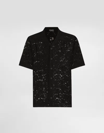 Dolce & Gabbana Hawaii Lace Cordonetto Shirt In Black