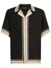 Dolce & Gabbana Men Hawaii Shirt With Logo And Striped Print In Black