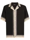 Dolce & Gabbana Men Hawaii Shirt With Logo And Striped Print In Black