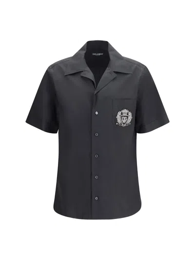 Dolce & Gabbana Hawaii Shirt In Cotton Poplin In Black