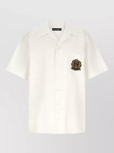 Dolce & Gabbana Hawaii Shirt Short Sleeves Chest Pocket Spread Collar In White