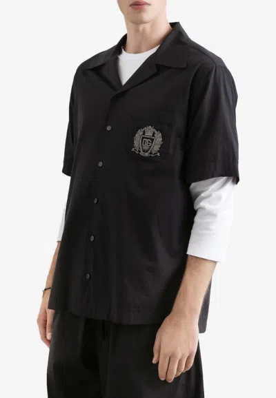 Dolce & Gabbana Hawaii Shirt With Embroidered-logo In Black