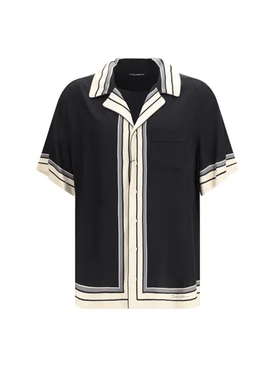 Dolce & Gabbana Hawaii Shirt With Logo And Striped Print In Multi