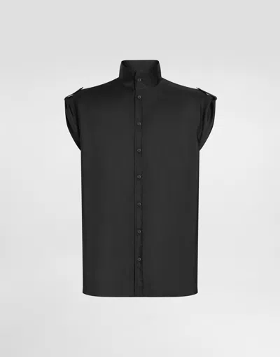 Dolce & Gabbana Camicia Hawaii In Twill Di Seta In Black