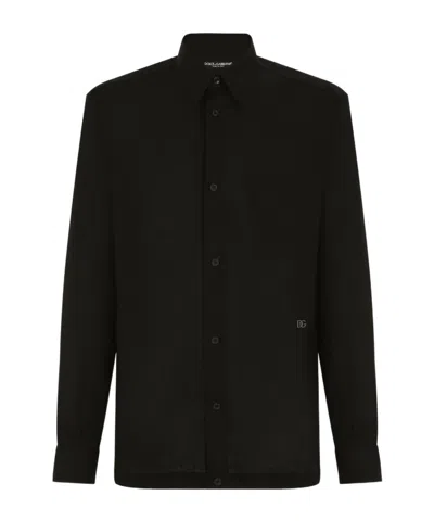 Dolce & Gabbana Hawaiian Long-sleeve Linen Shirt In Black