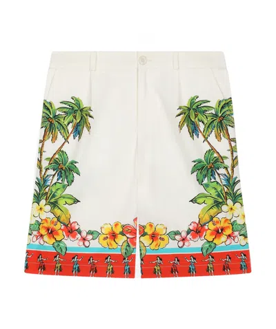 Dolce & Gabbana Kids' Hawaiian-print Bermuda Shorts In White
