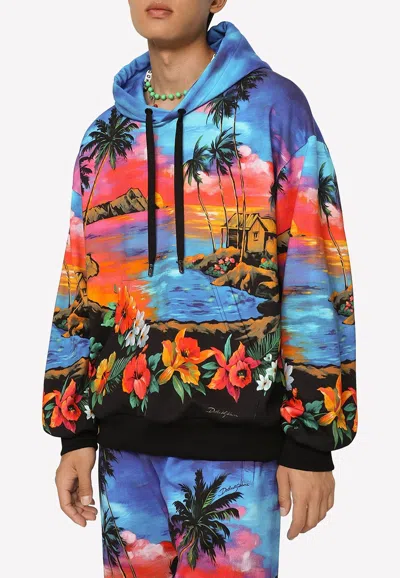 Dolce & Gabbana Hawaiian Print Hooded Sweatshirt In Multicolor