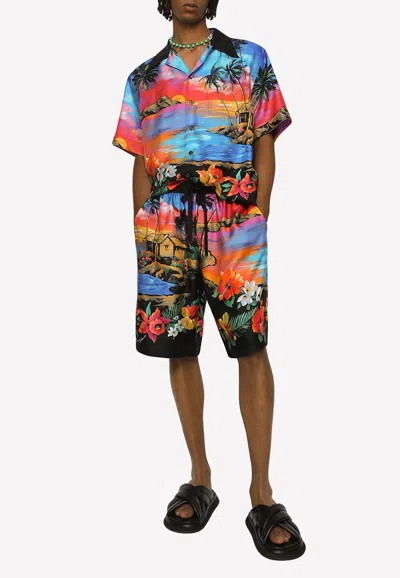 Dolce & Gabbana Hawaiian Print Silk Shorts In Multicolor