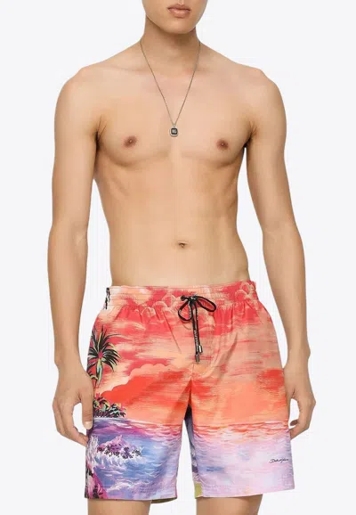 Dolce & Gabbana Beach-print Swim Shorts In Multi