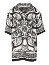 Dolce & Gabbana Maiolica Print Silk Twill S/s Shirt In Black