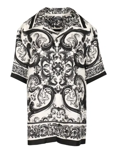 Dolce & Gabbana Hawaiian Shirt In Silk Twill With Maiolica Print Shirts Black