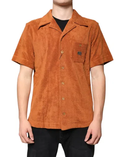 Dolce & Gabbana Hazel Cotton Velvet Button Down Collared Shirt In Brown