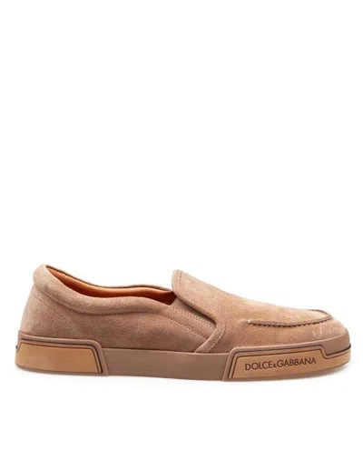 Dolce & Gabbana 'portofino' Brown Sneakers With Logo Lettering On The Sole In Suede Woman