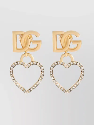 DOLCE & GABBANA HEART AND DG LOGO CRYSTAL STUD EARRINGS