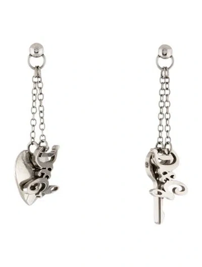 Pre-owned Dolce & Gabbana Heart & Key Logo Drop Earrings In Multicolor