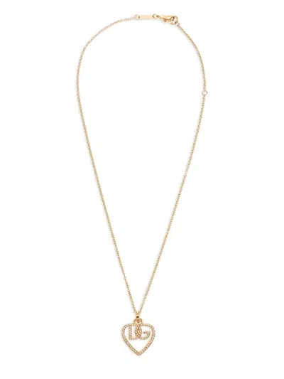 DOLCE & GABBANA DOLCE & GABBANA HEART AND LOGO RHINESTONES PENDANT NECKLACE