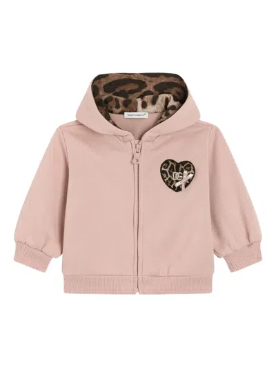 Dolce & Gabbana Babies' Heart Appliqué Hood Jacket In Pink