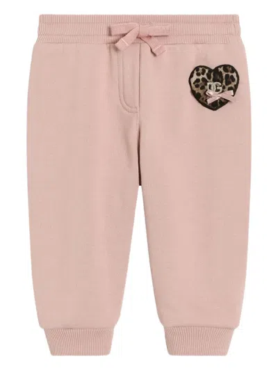 Dolce & Gabbana Babies' Heart Appliqué Trousers In Pink