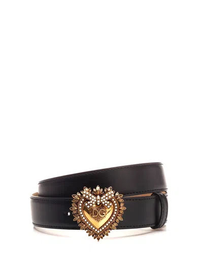 Dolce & Gabbana Heart Buckle Belt In Nero