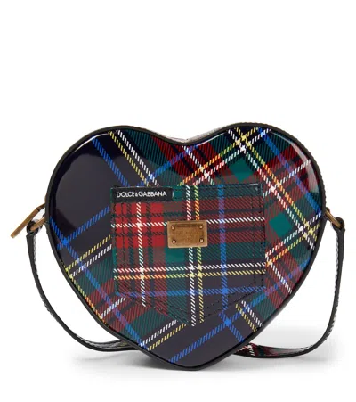 Dolce & Gabbana Kids' Heart Checked Leather Shoulder Bag In Burgundy