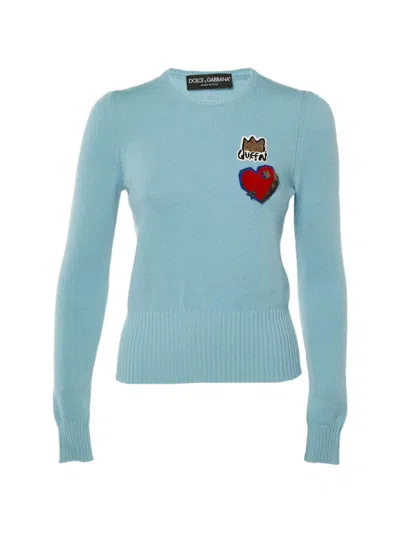 Pre-owned Dolce & Gabbana Heart Crown Patch Sweater In Blue