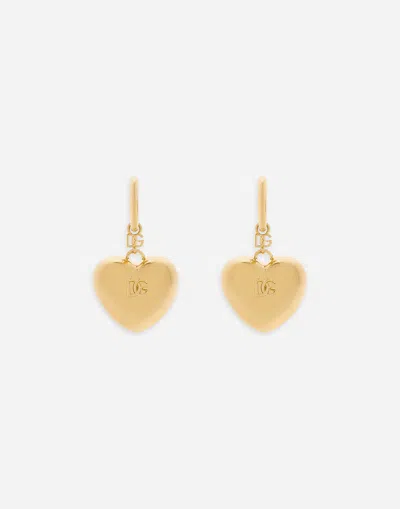 Dolce & Gabbana Heart Drop Earrings With Dg Logo In Gold