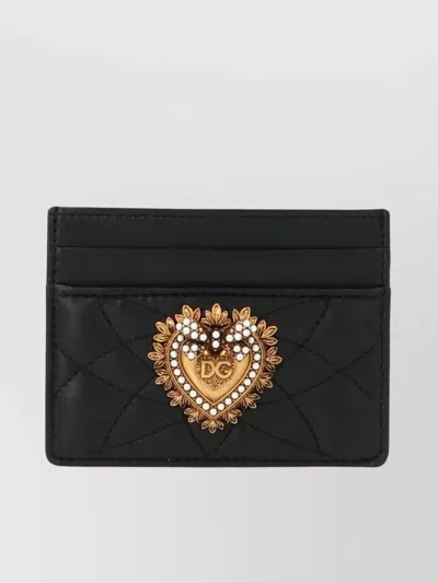 Dolce & Gabbana Heart Embellished Quilted Card Holder In Black