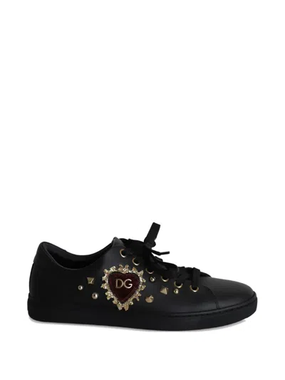 Pre-owned Dolce & Gabbana Heart-embellishment Sneakers In Black