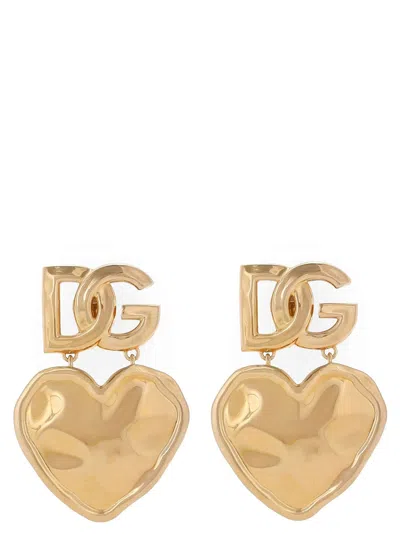 Dolce & Gabbana Heart Pendant Earrings In Metallic
