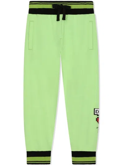 Dolce & Gabbana Kids' Heart-logo-print Track Pants In Green