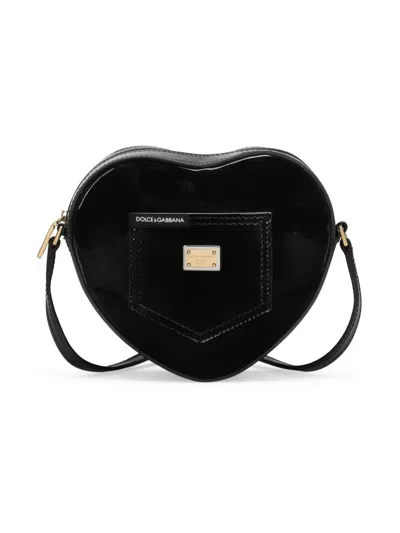 Dolce & Gabbana Kids' Heart Patent Leather Shoulder Bag In Black