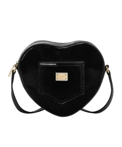 Dolce & Gabbana Heart Patent Leather Shoulder Bag In Black