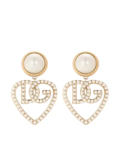 Dolce & Gabbana Heart-pendant Earrings In Gold