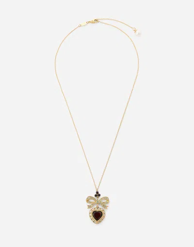 Dolce & Gabbana Heart Pendant In Yellow Gold With Rodolith Garnet And Sapphires Gold Female Onesize
