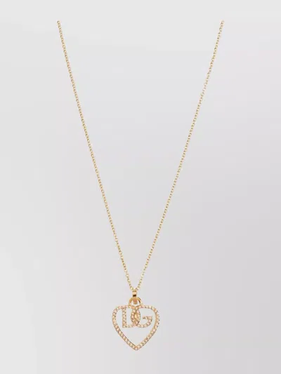 DOLCE & GABBANA HEART PENDANT WITH LOGO RHINESTONES NECKLACE