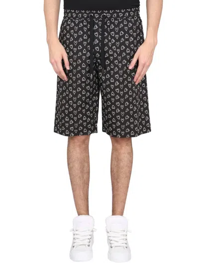 Dolce & Gabbana Heart Print Bermuda Shorts In Black