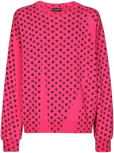 Dolce & Gabbana Heart-print Long-sleeve Sweatshirt In Pink &amp; Purple