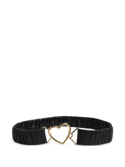 Dolce & Gabbana Heart-buckle Ruched Belt In Black