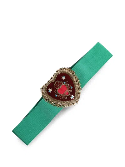 Dolce & Gabbana Grosgrain Ribbon Waist Belt Heart Buckle In Multi