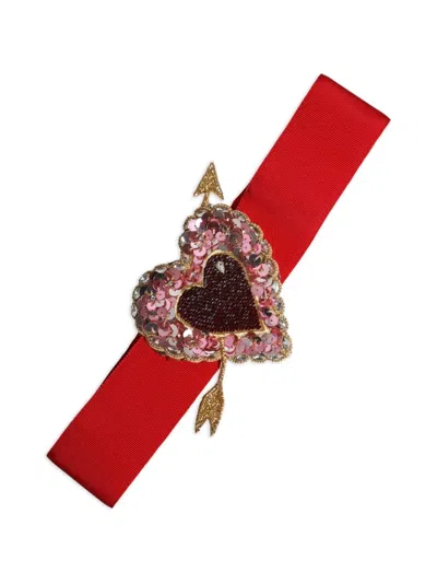 Dolce & Gabbana Stretch Waist Belt Heart Embellishment Detail In Red