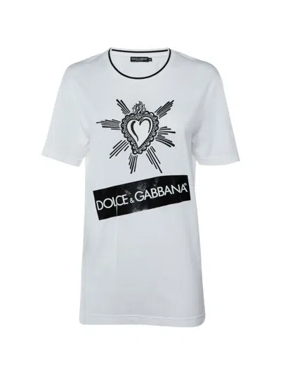 Pre-owned Dolce & Gabbana Heart-embroidered T-shirt In White