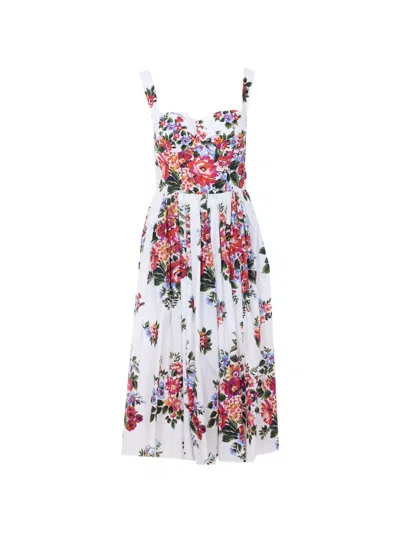 Dolce & Gabbana Women White Dress With All-over Floral Print In Cotton Woman