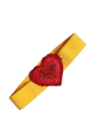 Dolce & Gabbana Wide Stretch Waist Belt Heart Detail In Yellow