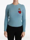 Dolce & Gabbana Wool Sweater Heart And Crown Embroidery In Blue
