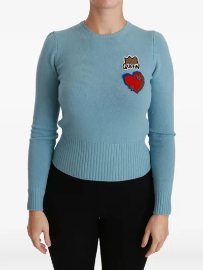 Dolce & Gabbana Heart-patch Slim-fit Sweater In Blue