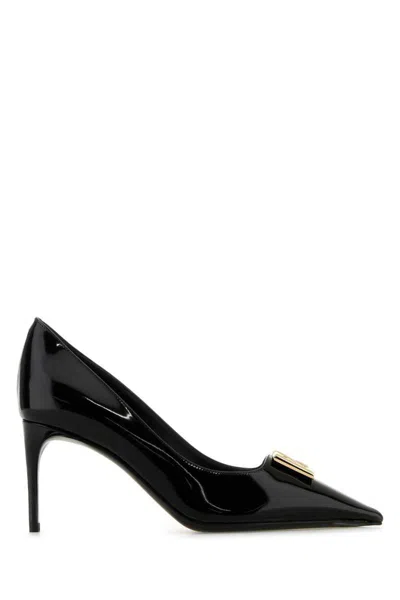 Dolce & Gabbana Women Black Leather Lollo Pumps In Cream