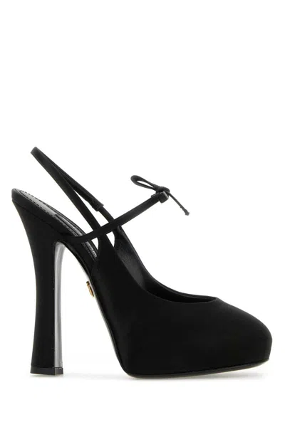 Dolce & Gabbana Vally 105 Satin Slingback Pumps In Black